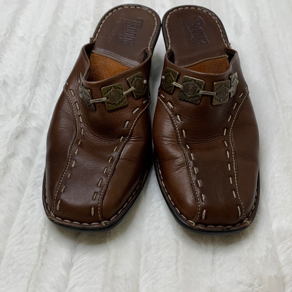 Tsonga‎ Brown Leather Mule Heeled Clogs - Picture 2 of 5